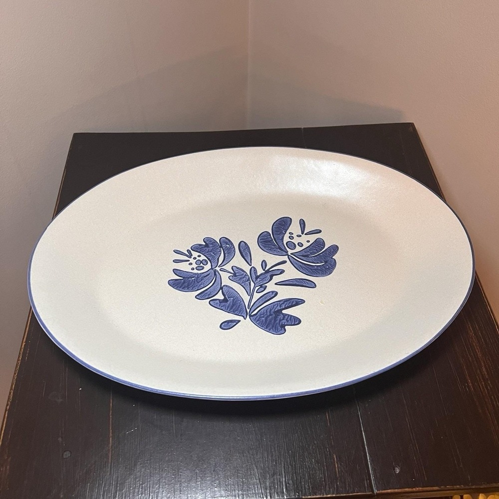 Pfaltzgraff Yorktowne Large 14" Oval Serving Platter #16 Blue White Vintage - Picture 2 of 10